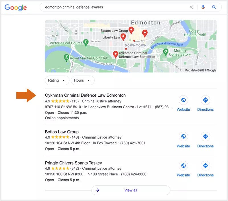 google reviews in map pack