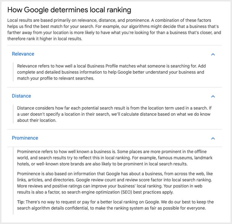 how google determines local rankings